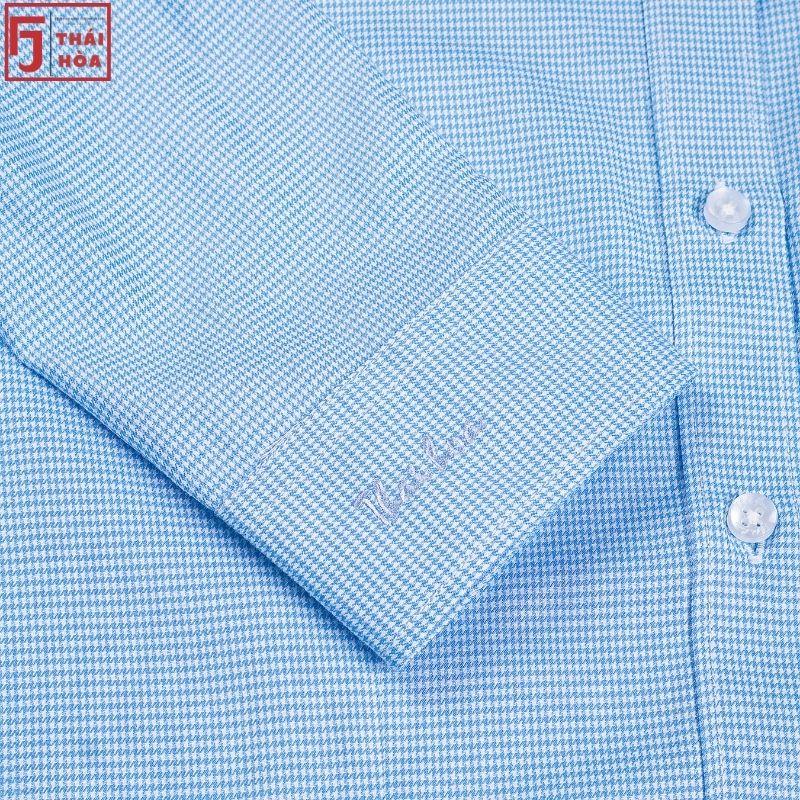 Áo sơ mi nữ Thái Hoà caro nhuyễn kiểu công sở đẹp cotton màu xanh dương đậm 65-15-01