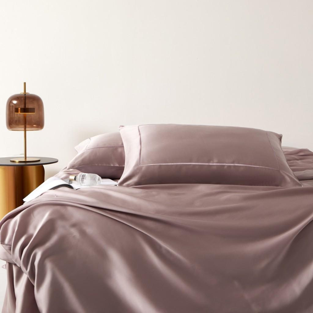 Bộ chăn ga gối cao cấp 100%Tencel 100s, Hồng thêu phối đẳng cấp, chất liệu siêu mềm mát mịn