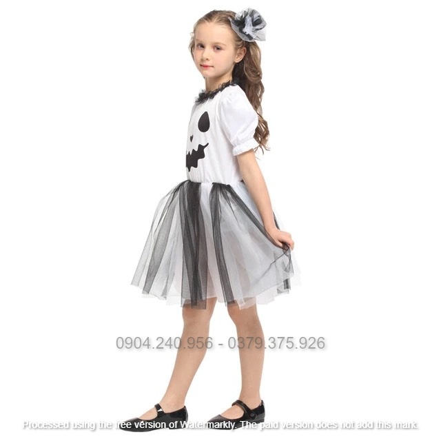 Hình ảnh Bộ váy, đầm có nơ kẹp tóc hóa trang Halloween Ghost Girl cho bé gái