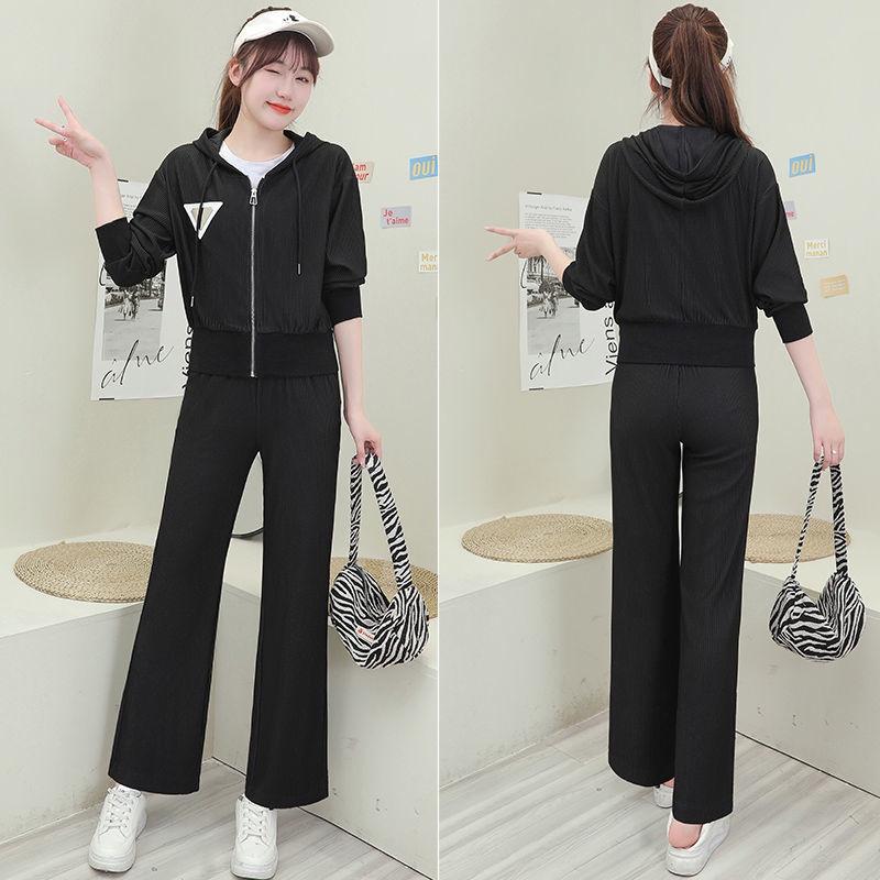 Bộ Đồ Thể Thao Hai Mảnh Áo + Quần Ống Rộng Phong Cách Thời Trang Phương Tây Dành Cho Nữ