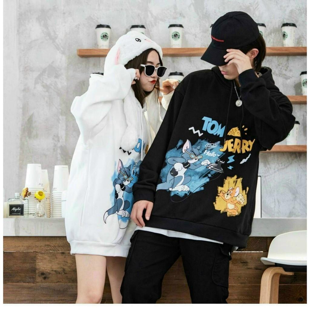 Áo hoodie chống nắng dành cho nam cho nữ và cặp đôi có 2 màu, unisex form rộng in hình mèo và chuột ulzzang 123SHOP