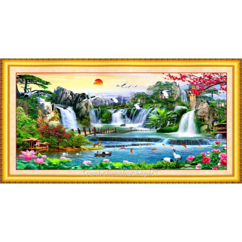 Tranh thêu chữ thập Phong Cảnh Lưu Thuỷ Sinh Tài LV3020 chưa thêu