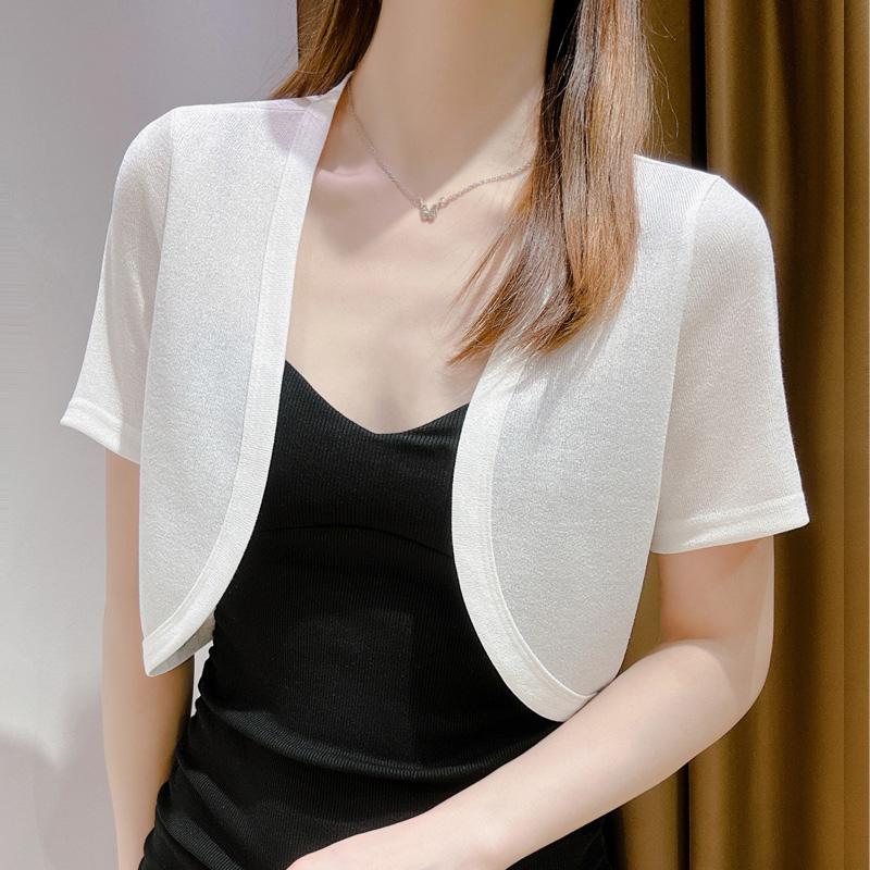 [L2M] Áo KHOÁC len nữ cardigan CROPTOP TAY NGẮN phong cách Pháp mềm mỏng dễ phối đồ