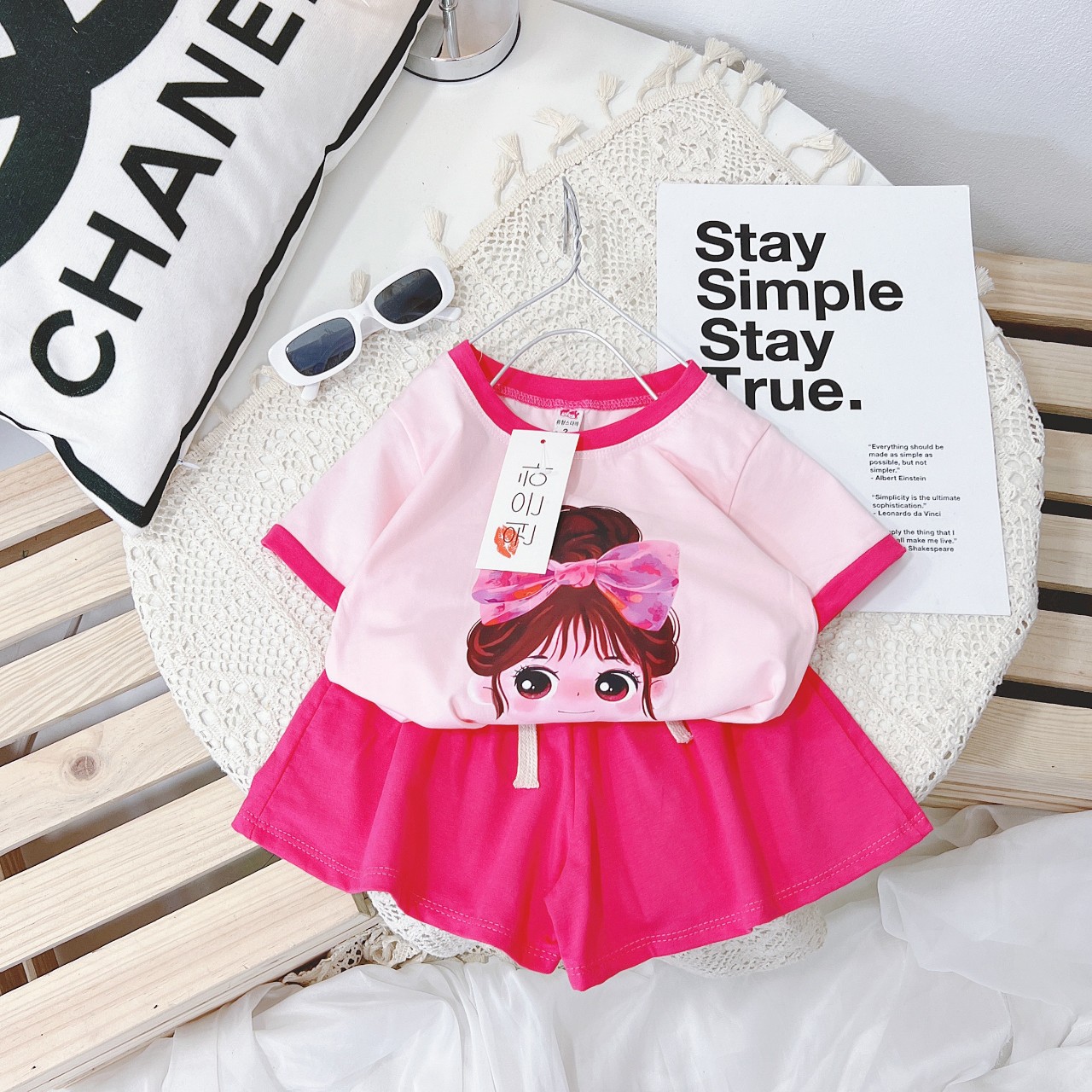 Bộ quần áo thiết kế bé gái cotton L1 mềm mát- ảnh thật