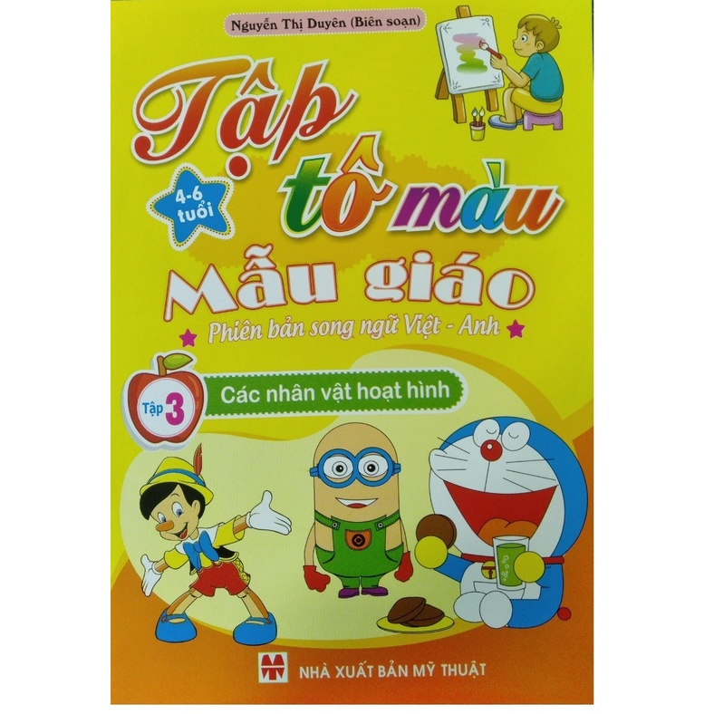 Sách - Combo 14 cuốn Tập tô màu mầu giáo (song ngữ Anh - Việt) và Bộ 8 bút sáp màu Wax Crayons - ndbooks