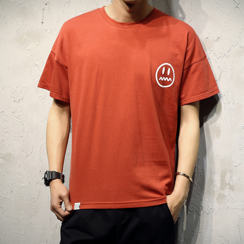 Áo T-shirt nam, cộc tay, họa tiết in hoa, họa tiết hình mặt cười, phong cách Hàn Quốc, phù hợp cho mùa hè TA17