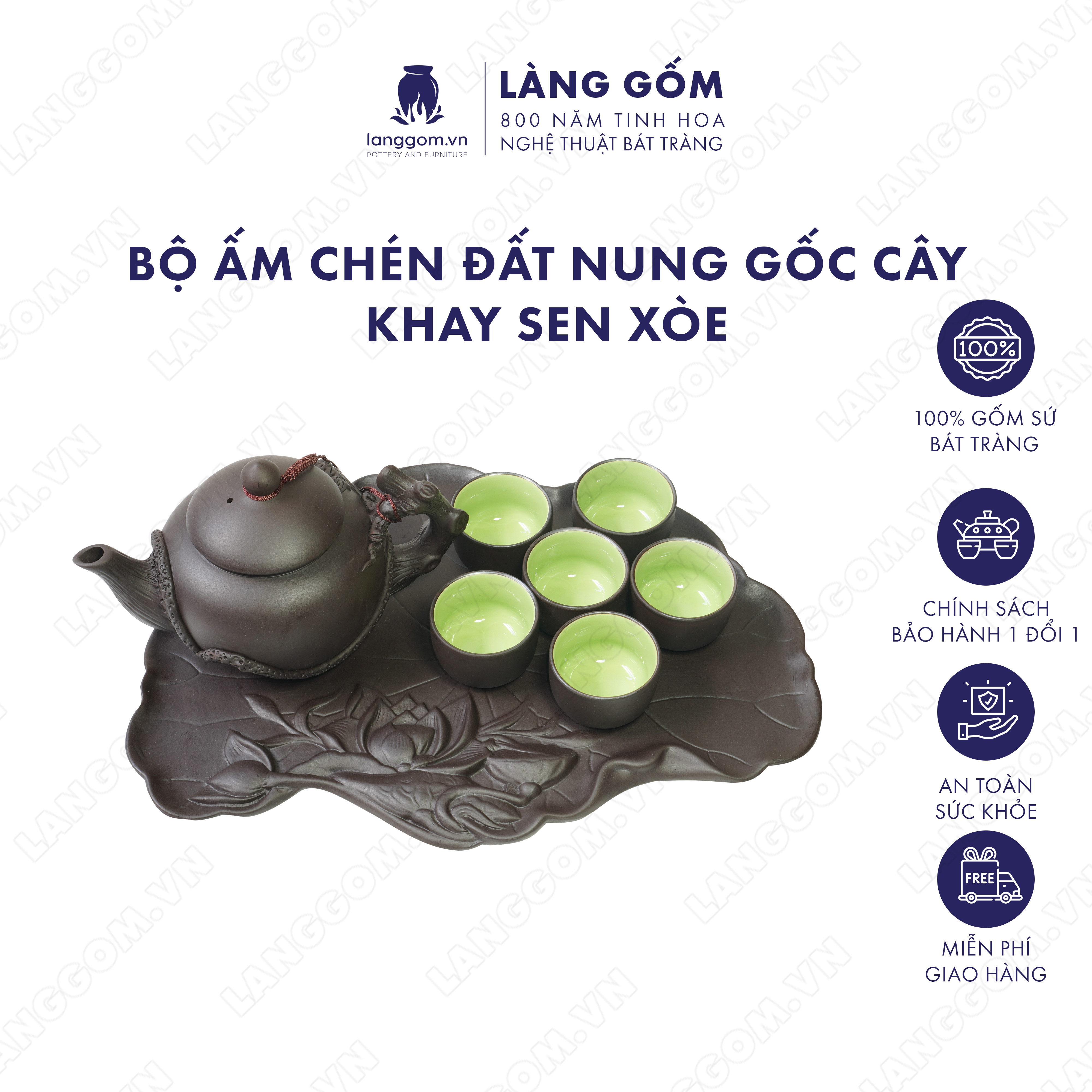 Chén uống trà đất nung Mộc Tử Sa kiểu gốc cây, gốm sứ Bát Tràng cao cấp - LÀNG GỐM (hàng thanh lý bán lẻ)