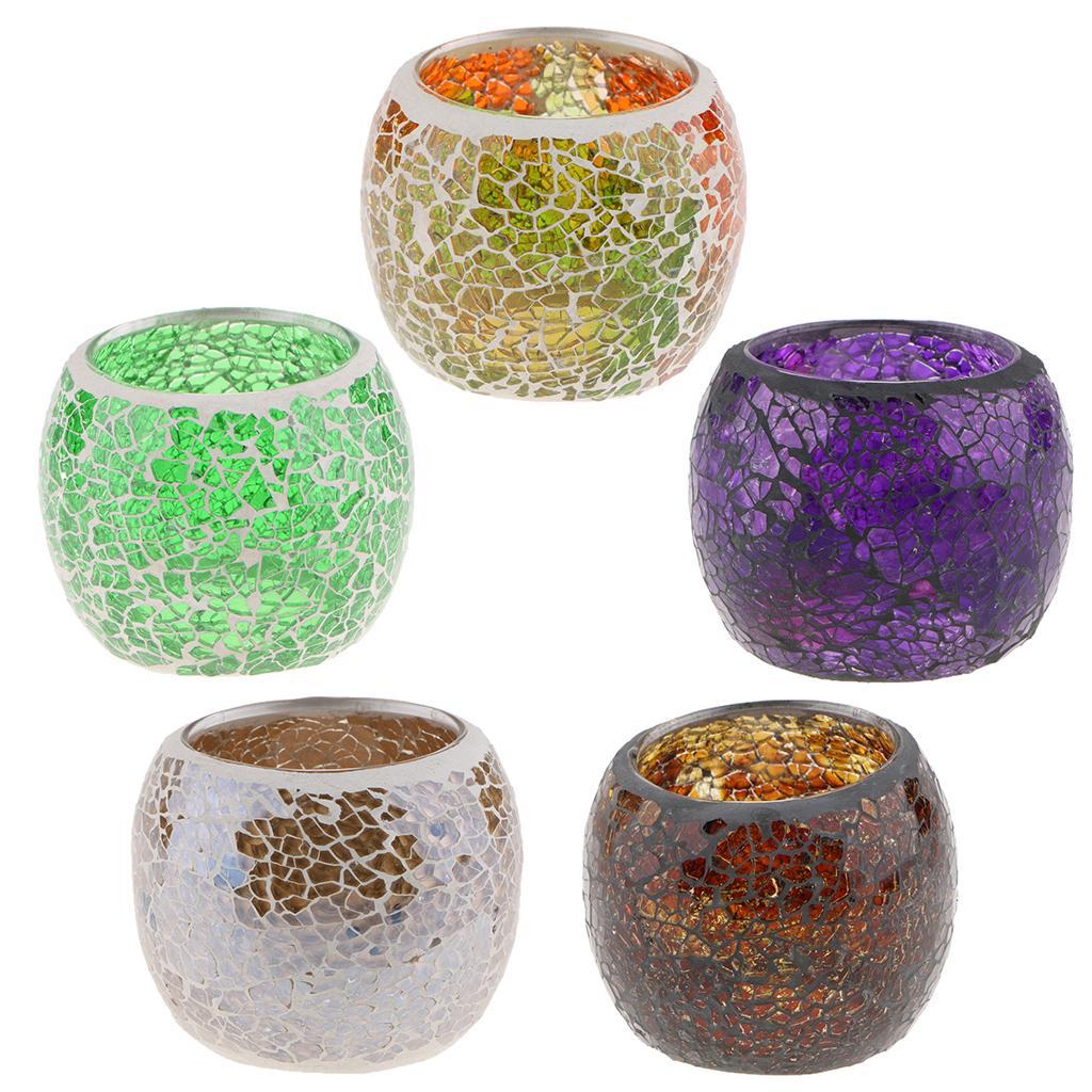 5Pcs Moroccan Mosaic Glass Votive Tea Light Holder Candelabra Candlestick Set A