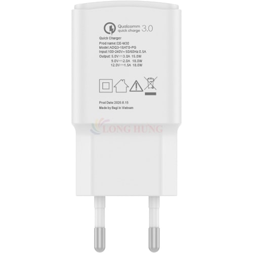 Cốc sạc Bagi QC 3.0 2A 1USB CE-M30 2020 - Hàng chính hãng