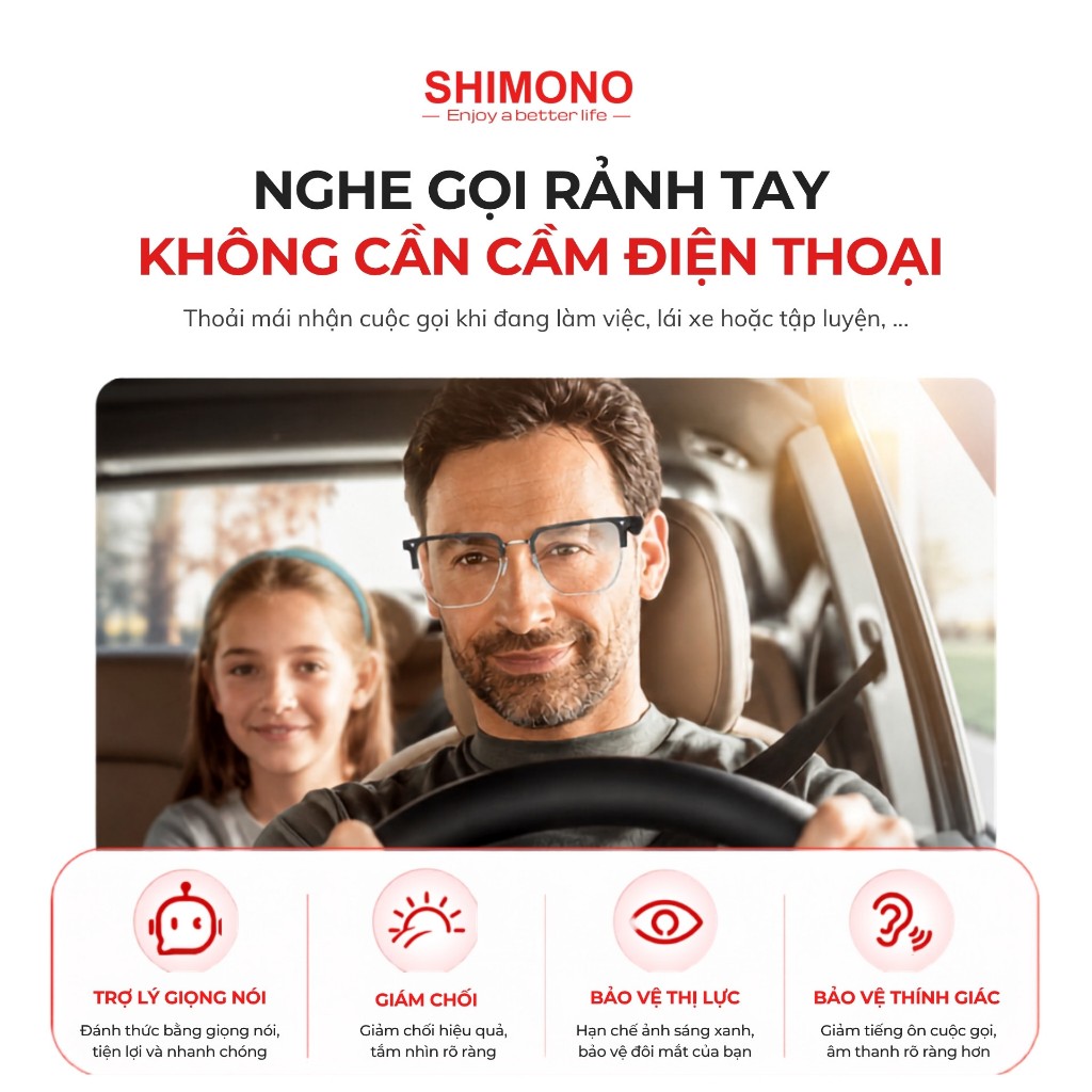 Kính Thông Minh Bluetooth SHIMONO AIMB-V2 Nghe Nhạc OpenEar, Đàm Thoại Rảnh Tay, Điều Khiển Cảm Ứng Hàng Chính Hãng