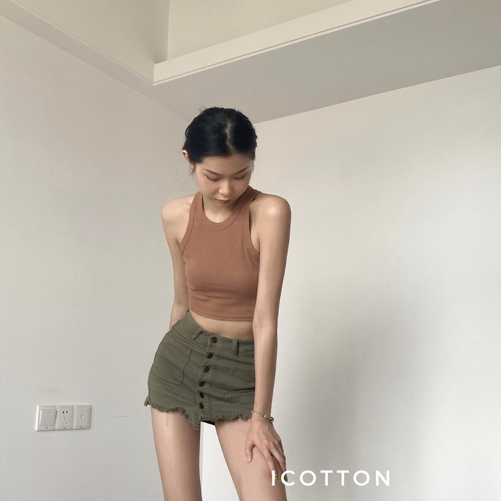 Áo croptop ba lỗ ️Icotton️ Áo tanktop dáng ngắn thể thao dày dặn, đẹp