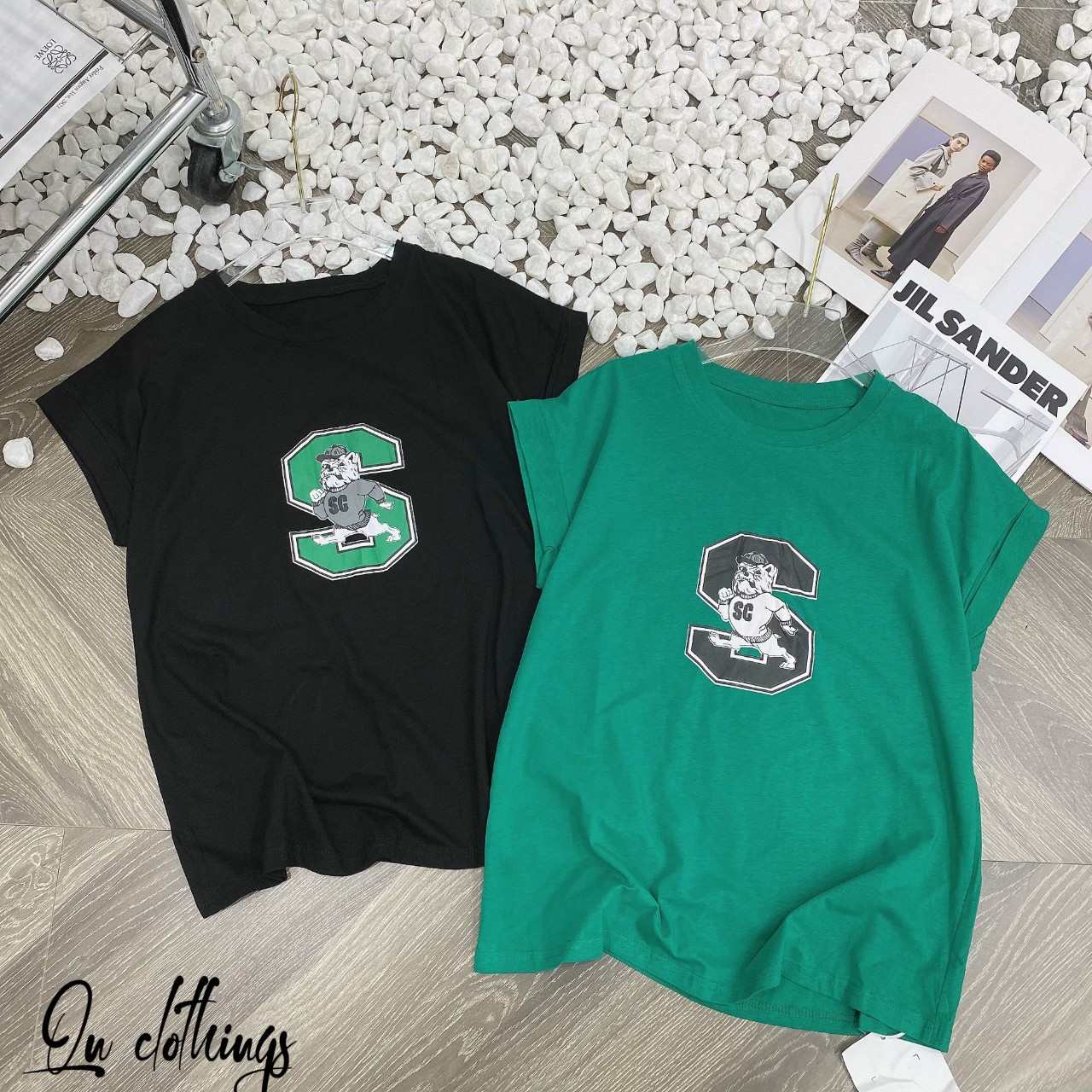 Áo thun S tay lật phom rộng vừa