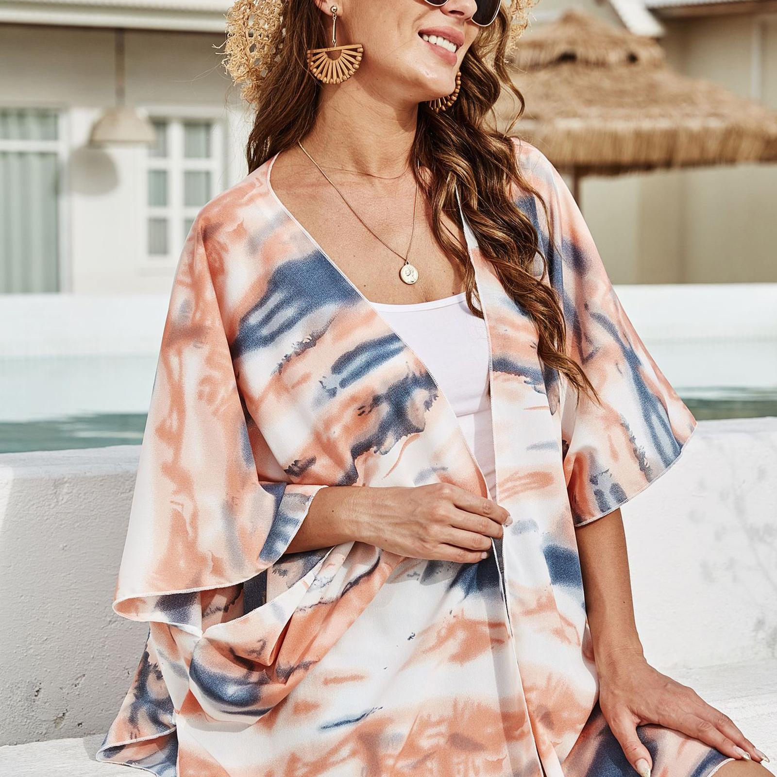 Ladies Floral Casual Cardigan Beach Chiffon Blouse Loose Tops Long Coat