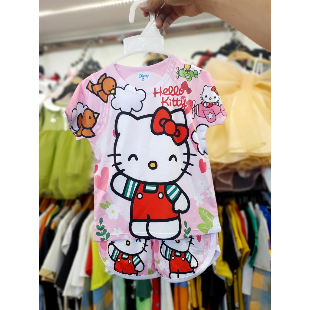 Đồ bộ bé gái, bộ cộc tay cho bé gái hình Hello kitty size 8-20KG chất thun lạnh Thái cực mềm mát