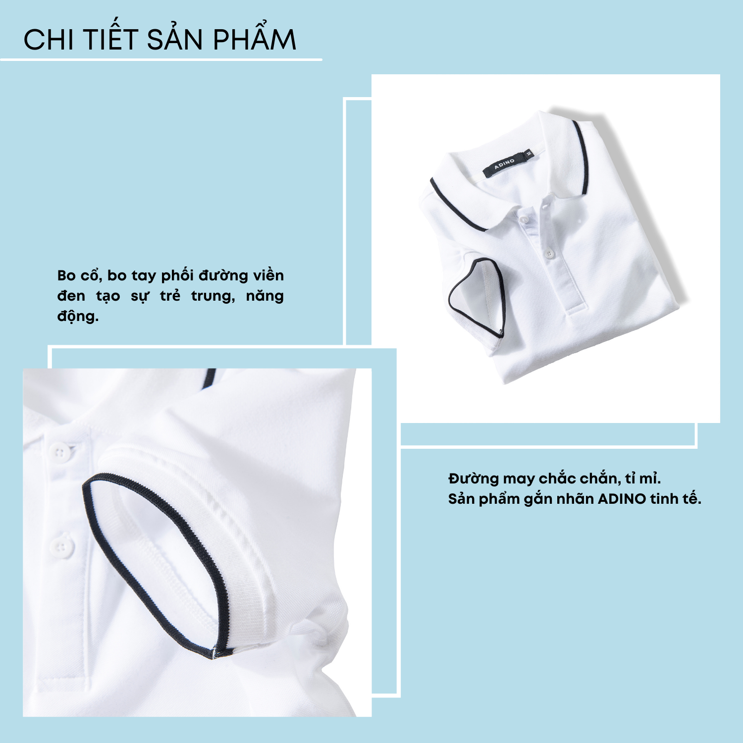 Áo polo nam ADINO màu trắng phối viền vải cotton co giãn dáng slimfit trẻ trung AP71