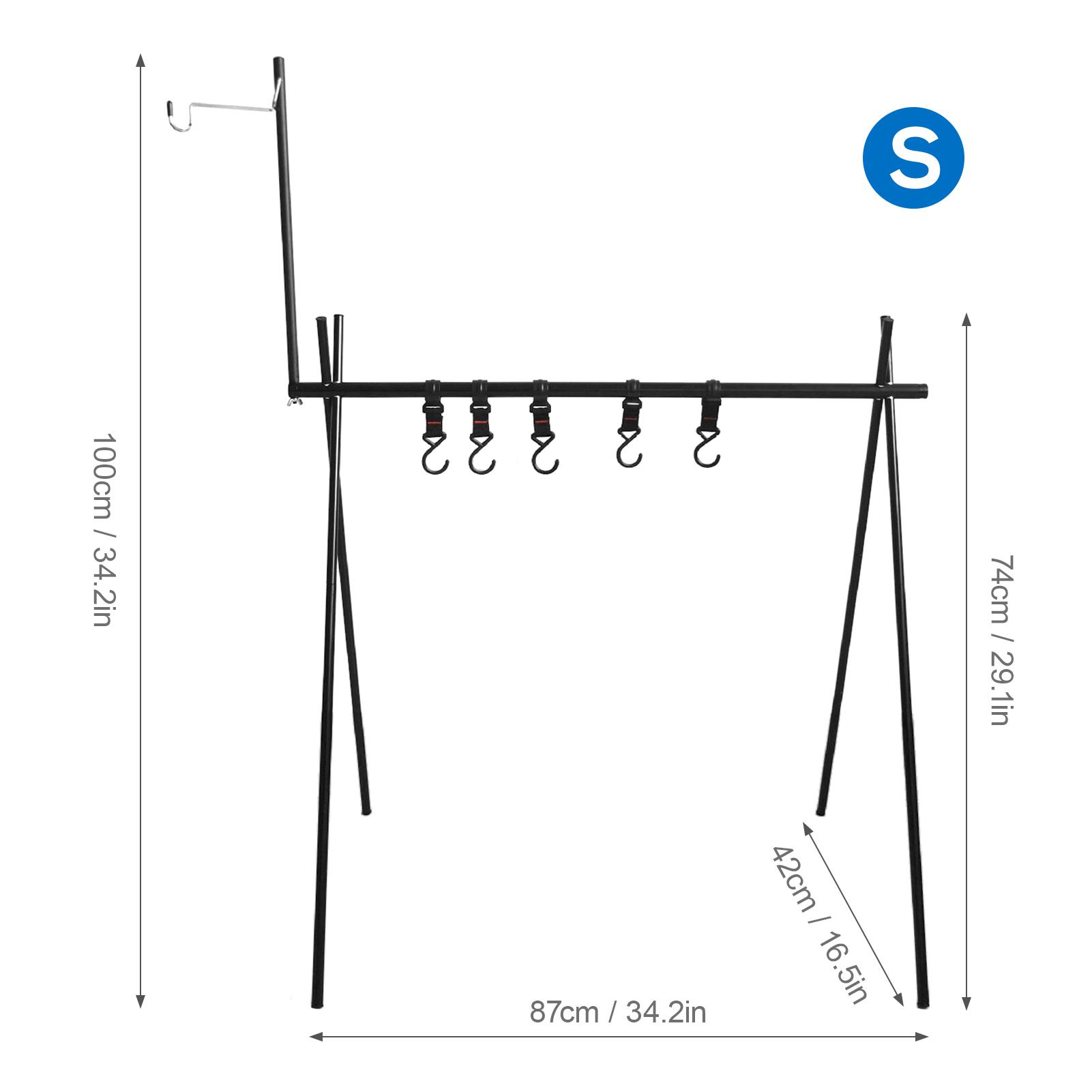 Collapsible Camping Cookware Hanging Rack with Hooks Lantern Stand Holder Outdoor BBQ Tool Clothes Storage Hanger Stand