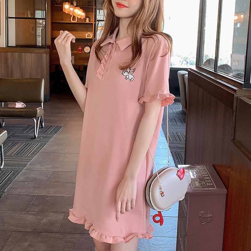 Đầm chữ A tay ngắn thiết kế cổ bẻ thanh lịch