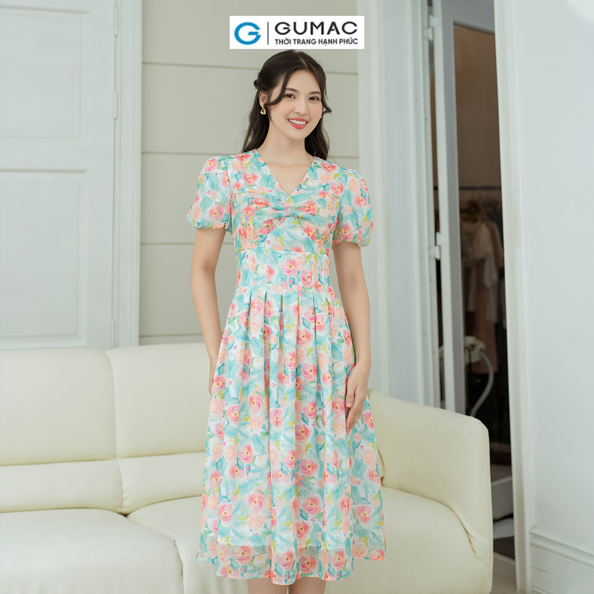 Đầm A chiết ly eo GUMAC DD08059