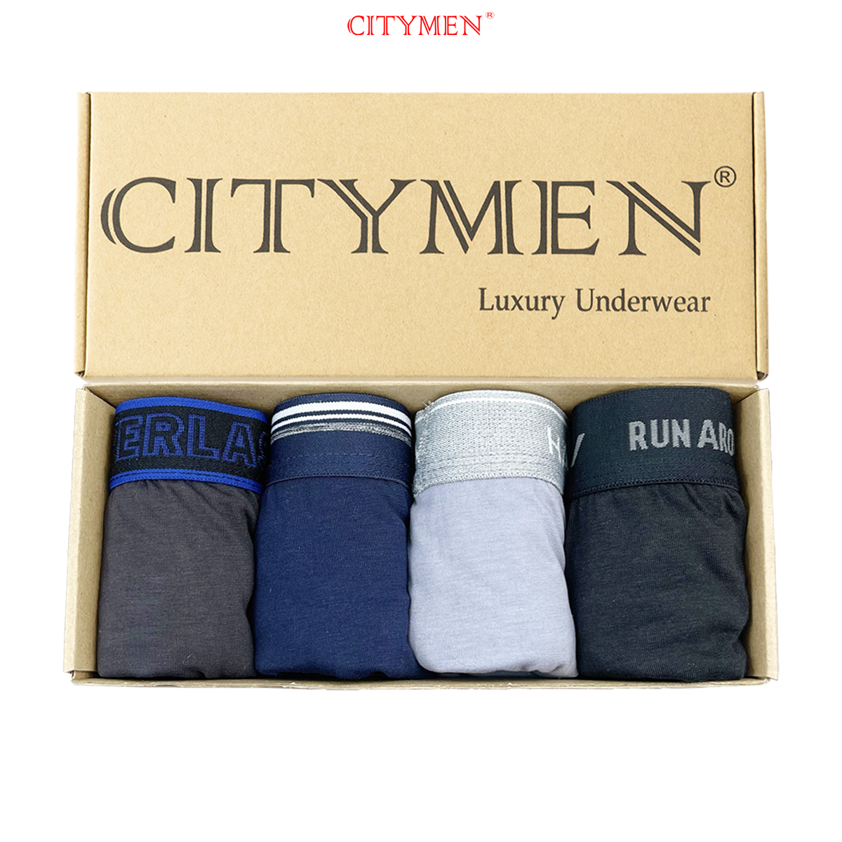 Hộp 4 Quần Lót Nam boxer vải cotton hiệu CITYMEN nhiều lưng 4 chiều cao cấp, đồ lót - LMTK-MULTIBC