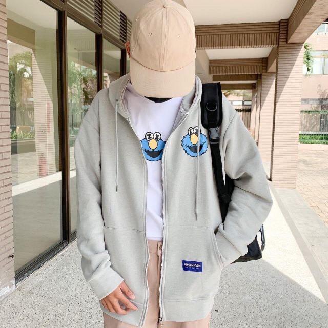 Áo khoác unisex form rộng WIND Nỉ Hoạt Hình KAWS, áo khoác hoodie ullzang WIND