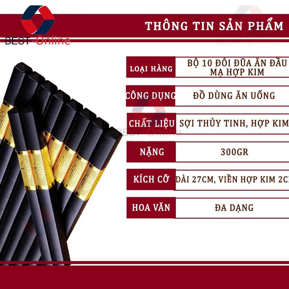 Bộ 10 Đôi Đũa Mạ Vàng, Đũa Hợp Kim Chống Mốc Hàn Quốc
