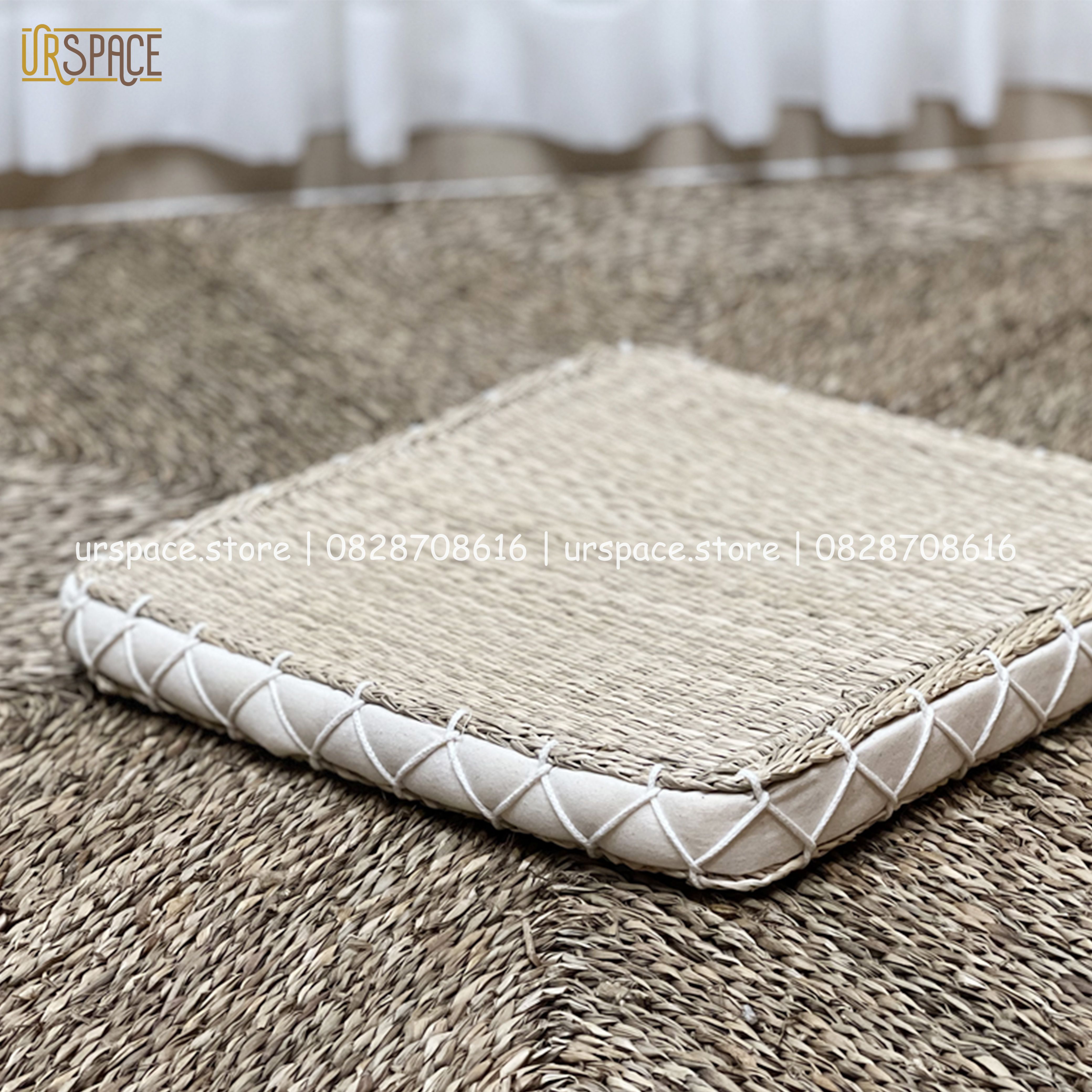 Đệm ngồi bệt bằng cói đệm đa năng hình vuông màu tự nhiên/ Hyacinth Meditation Cushion Natural color