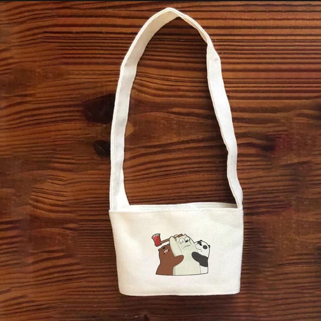 Túi treo ly cốc (cup holder) canvas in hình We Bare Bears Tiệm Nhà Pony PZ05 (nhiều size)