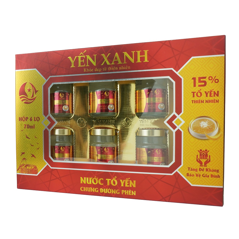 TỔ YẾN CHƯNG ĐƯỜNG PHÈN – YẾN XANH (15% TỔ YẾN) - HỘP 6 LỌ