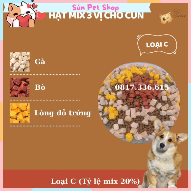 Hạt mix cao cấp cho cún trộn thịt bò, gà, tôm, cá, lòng đỏ trứng, rau củ quả - Thức ăn hạt cho chó kén ăn