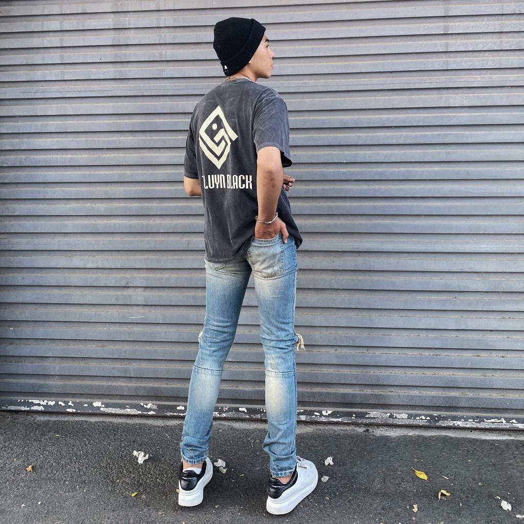 Quần Jean Nam The Luyn Black Màu Xanh Vintage Kiểu Rách Gối Form Dáng Skinny Fit