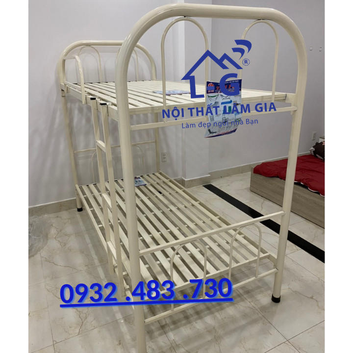 Giường Sắt 2 Tầng khung tròn rộng 1m2x1m2 màu kem sữa