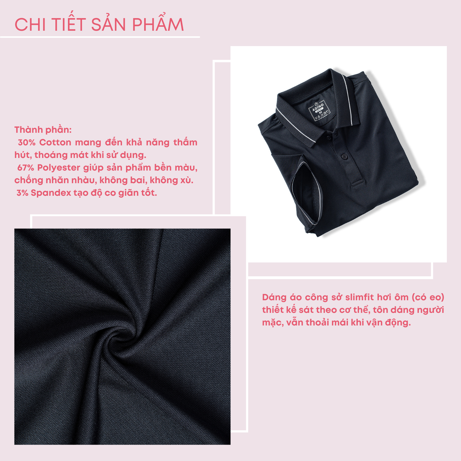 Áo thun có cổ nữ màu đen phối viền ADINO vải polyester cotton không bai xù dáng công sở slimfit hơi ôm trẻ trung APN04