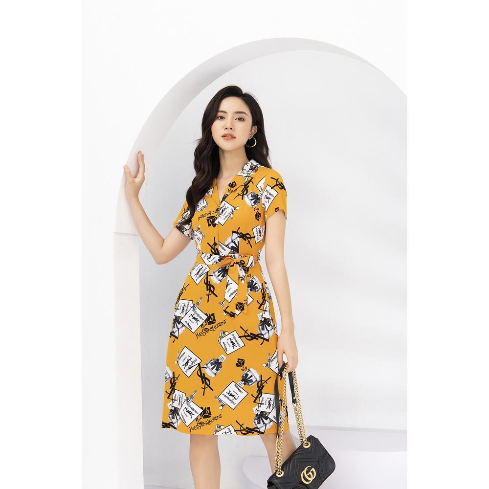 Đầm Nữ LUPERI LFV3152 Dáng xòe nhẹ cổ V trẻ trung eo có nơ thắt tạo cảm giác thon gọn cho eo tay ngắn