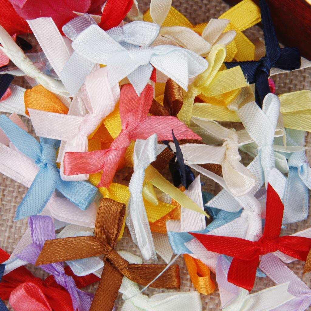Pack of 100 Mini Satin Ribbon Flowers Bows for DIY Craft Wedding Decoration Colorful