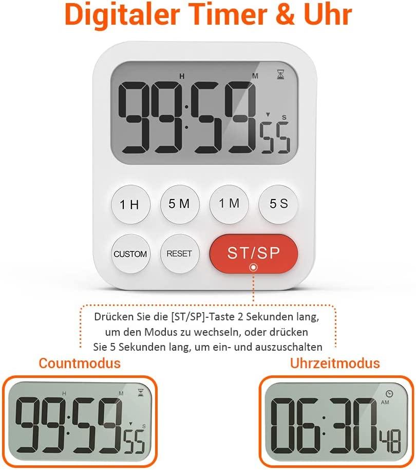 Bộ đếm thời gian đồng hồ từ tính của bộ đồng hồ bấm giờ từ tính với đồng hồ, nam châm, thể tích 3 giai đoạn, màn hình LCD để nấu ăn, thể thao, học tập