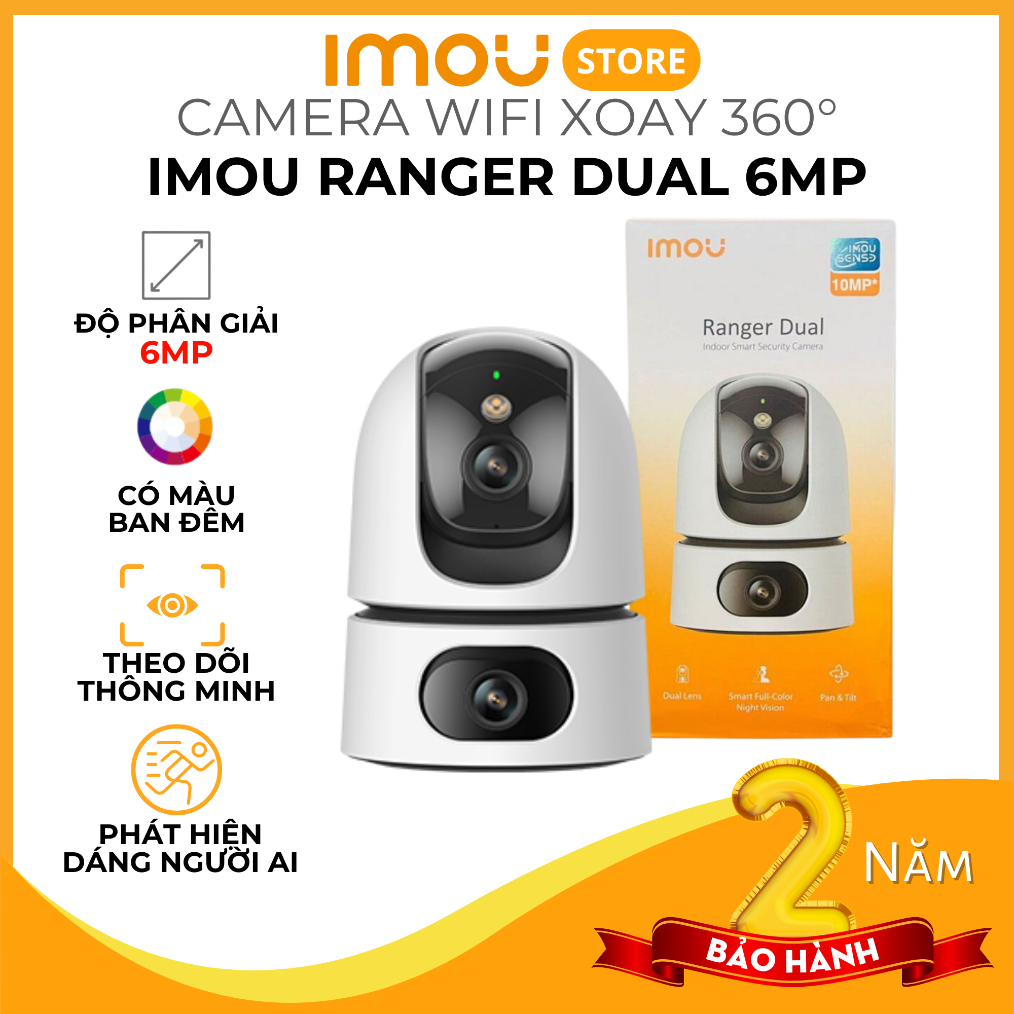 Camera Imou Ranger Dual 6MP - Camera kép trong nhà, Đàm thoại 2 chiều, Có màu ban đêm - Hàng chính hãng