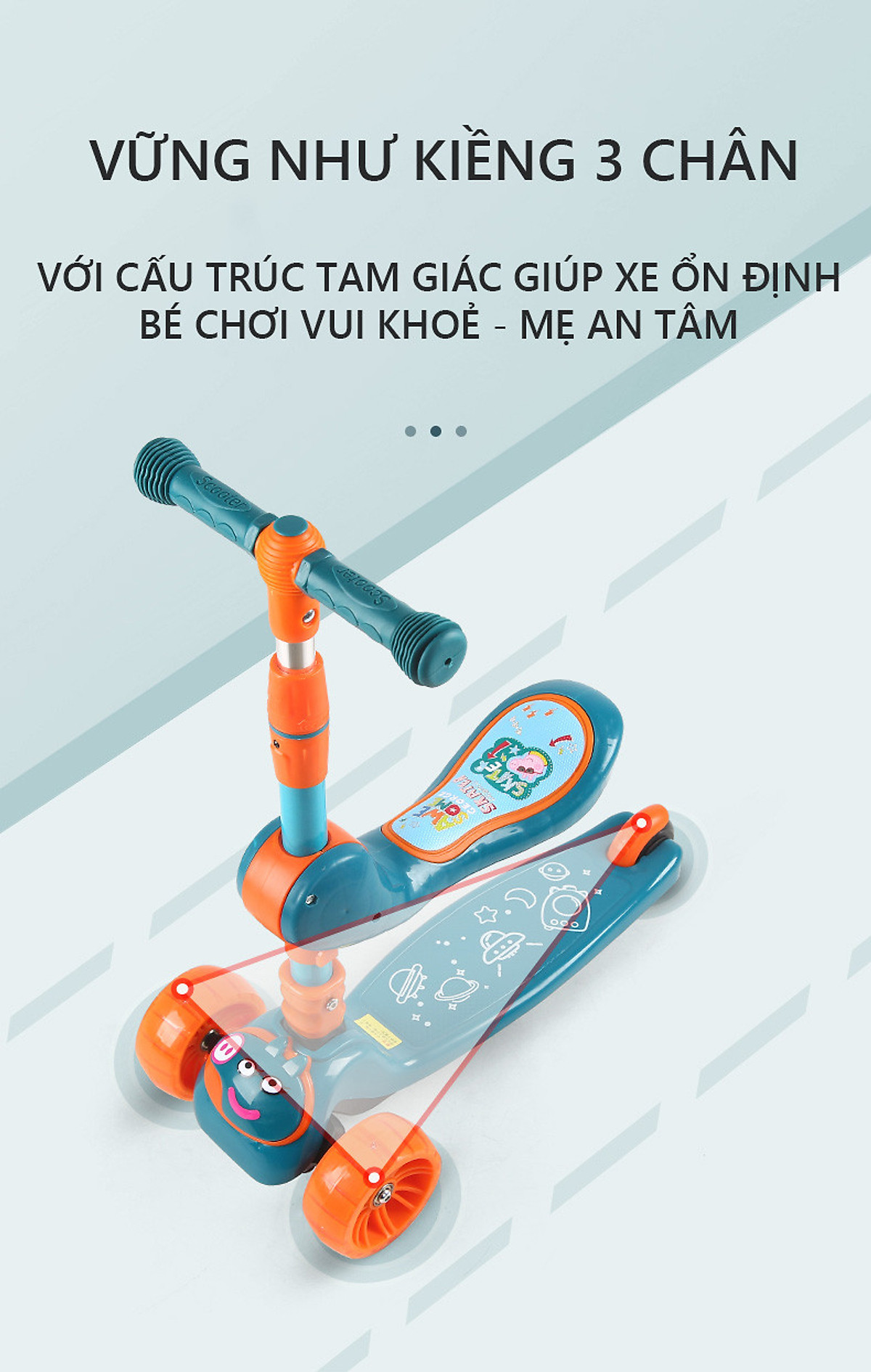 VỀ HÀNG. XE SCOOTER 3 BÁNH 3 IN 1 BÁNH XE CÓ ĐÈN LED , CÓ ĐỆM NGỒI