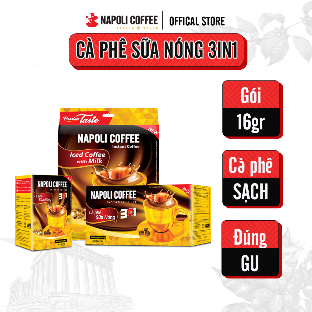 Cà Phê Nguyên Chất 3in1 Sữa Nóng Napoli Coffee 16g x 5 gói Hạt Robusta/Arabica Hộp Nhỏ
