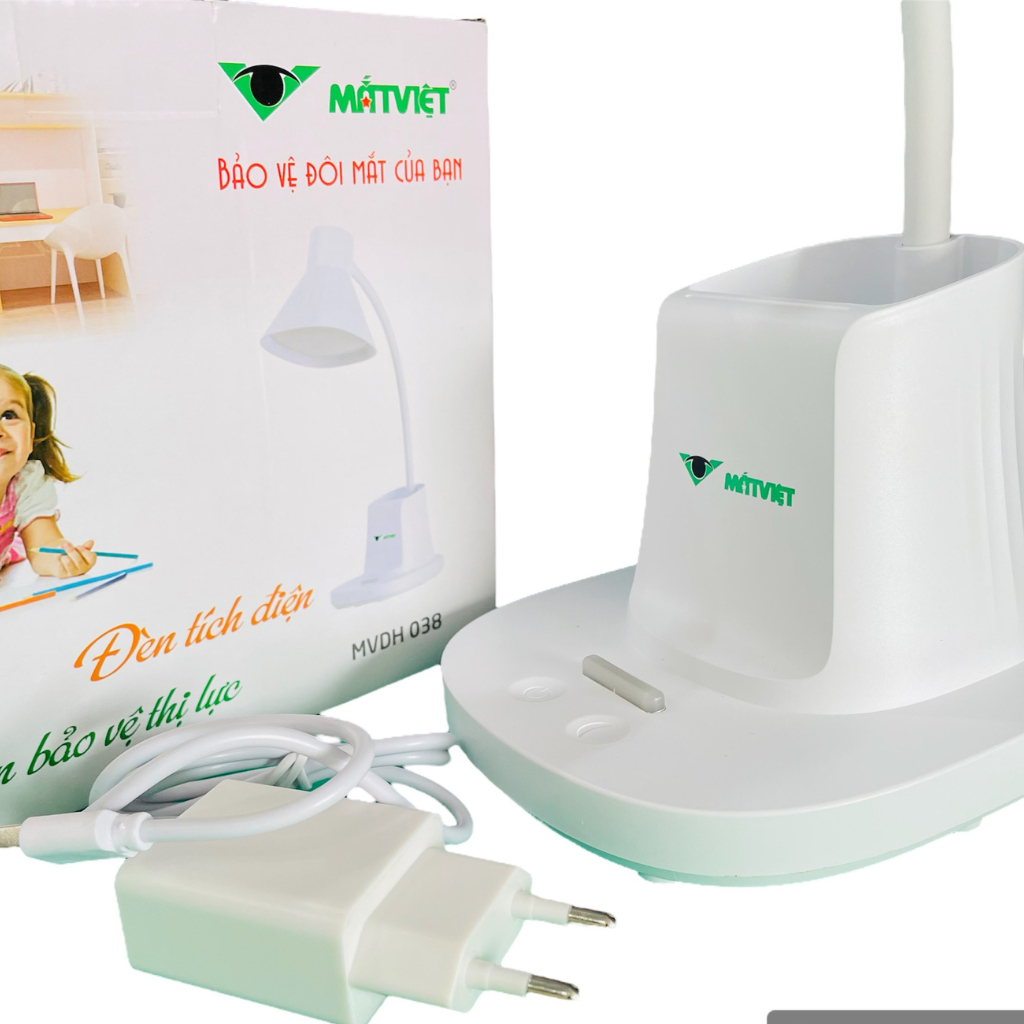 Đèn học tích điện để bàn Mắt Việt 038 6W 3 chế độ sáng kết hợp bóng ngủ tiết kiệm điện năng