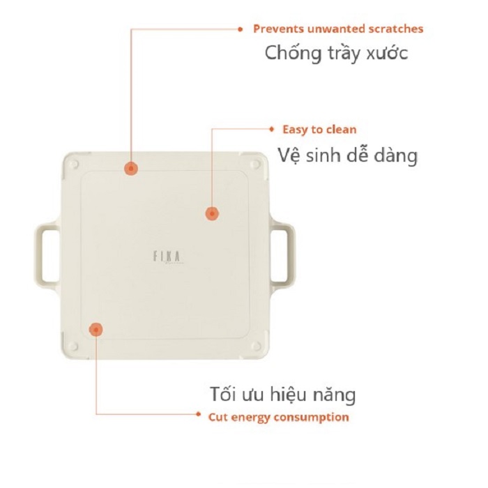Nồi lẩu vuông Fika Neoflam 28cm - Hàn Quốc. Hàng có sẵn, giao ngay. Màu trắng ngà