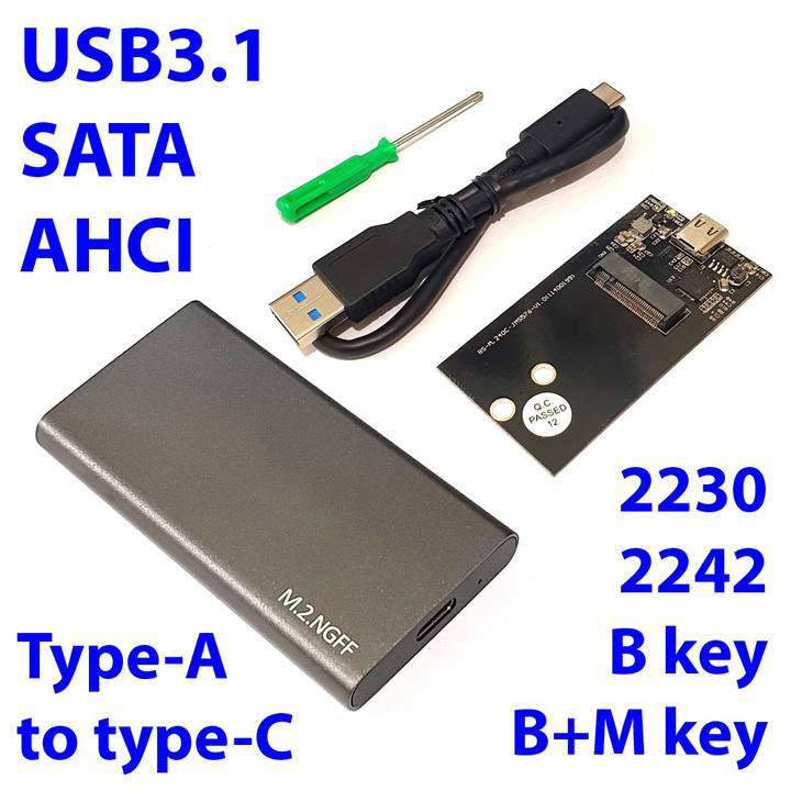 Box SSD vỏ nhôm M.2 2242 SATA, AHCI USB-A-C 3.1 M240C