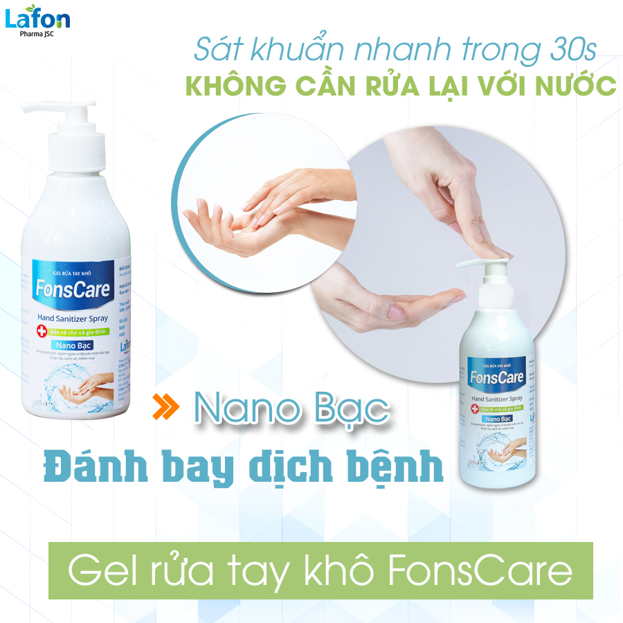 Gel rửa tay khô sát khuẩn nhanh với Nano Bạc Fons Care 300ml