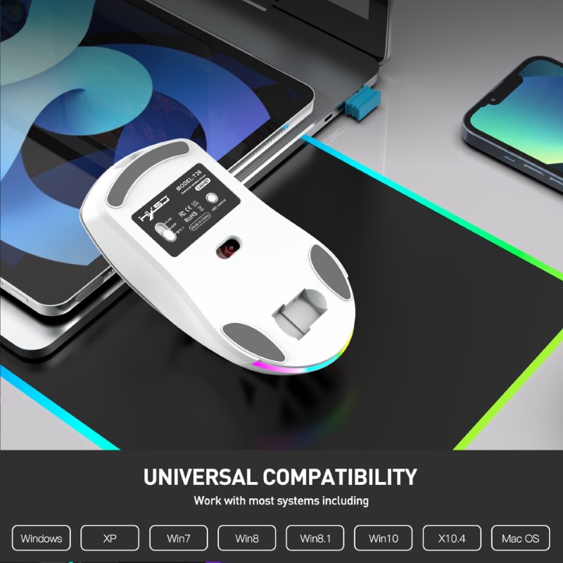 Chuột Không Dây T26s Gaming led RGB Bluetooth + Usb2.4G Pin sạc cổng TypeC chống mỏi cổ tay cho máy tính laptop hàng nhập khẩu
