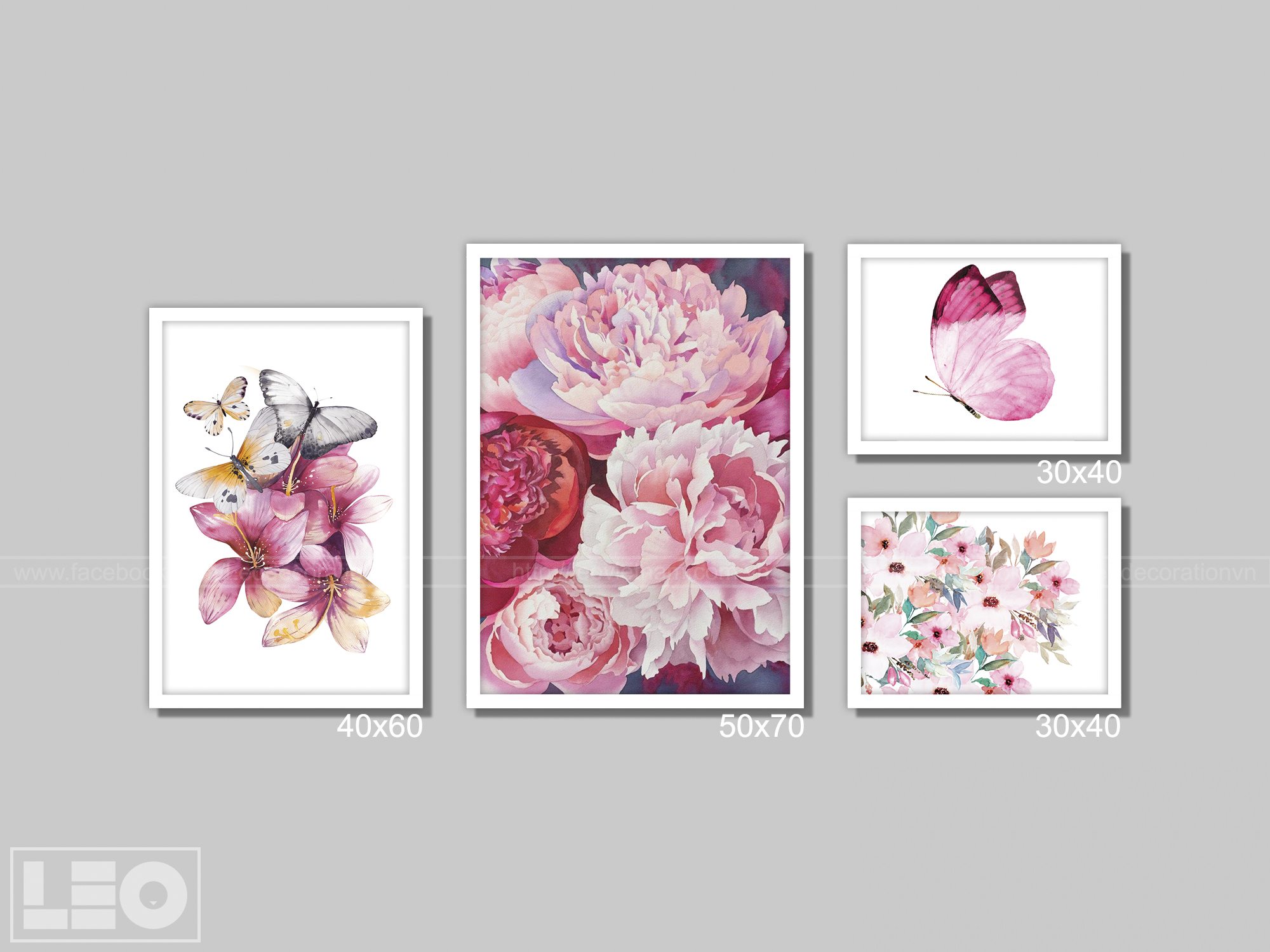 TRANH TREO TƯỜNG CANVAS - BỘ HOA LÁ TREO PHÒNG KHÁCH DỄ THƯƠNG - L30