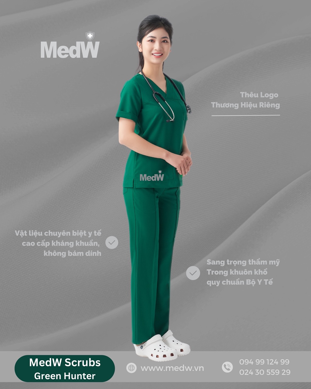 MedW Venus Scrubs Y Tế Green Hunter (Nữ) Xanh Phẫu Thuật Bộ Trang Phục Y Tế Phòng Khám Bệnh Viên Đa Khoa Chuyên Khoa Chấn Thương, Tai Mũi Họng, Sản Phụ Khoa, Chẩn Đoán Hình Ảnh, Phẫu Thuật Tạo Hình Thẩm Mỹ, Vật Liệu Chuyên Biệt Y Tế Mềm Như Lụa