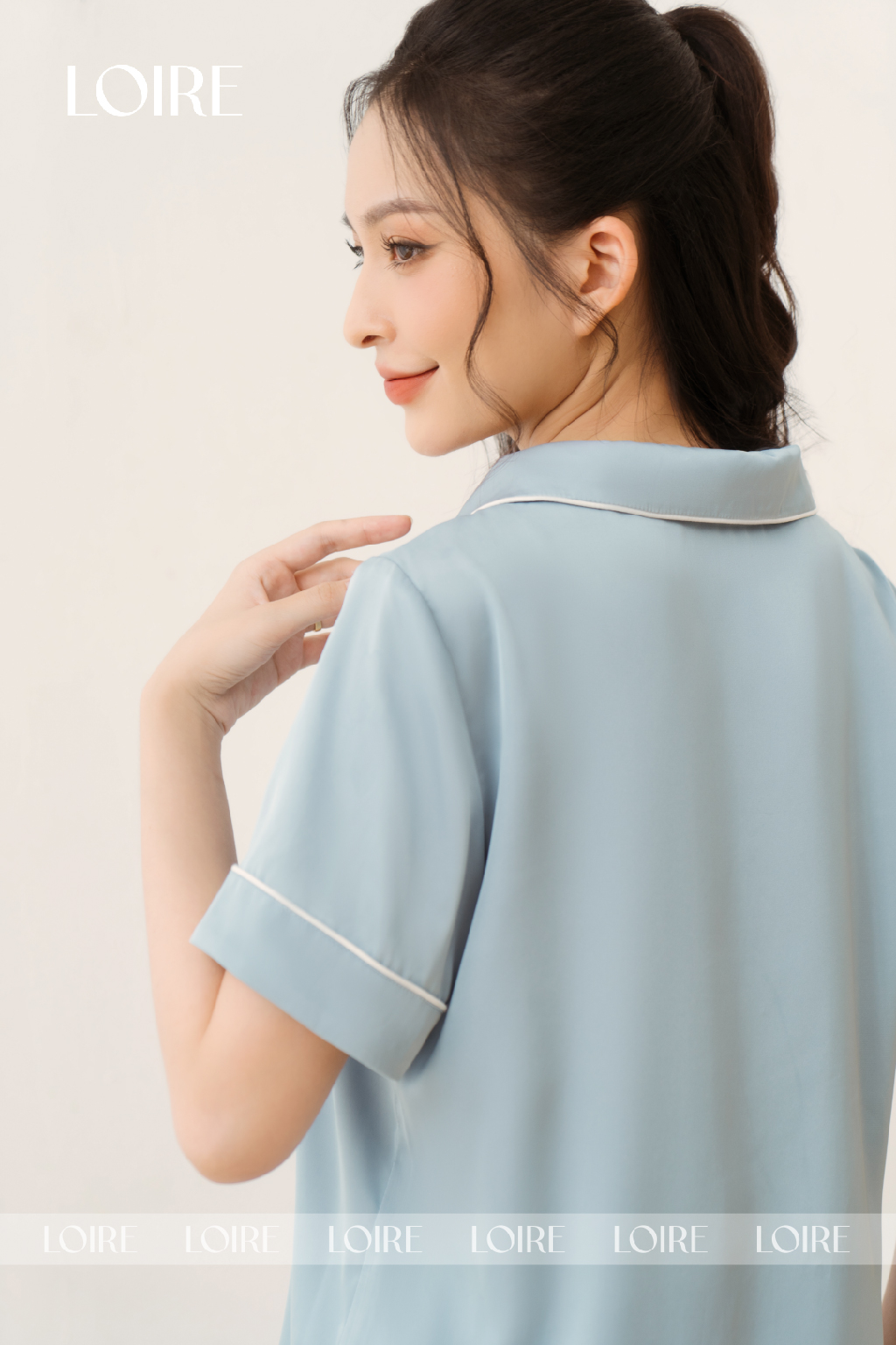 Bộ Pijama Lụa Cổ Sen Tròn Basic Loirechic LPN26