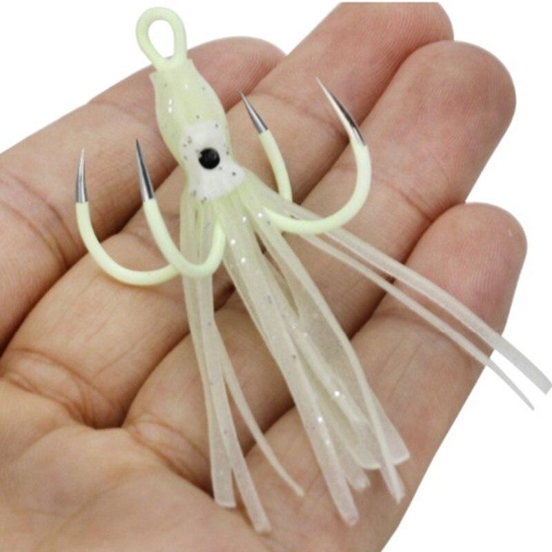 1pc Squid Skirts Fishing Hooks Glow Night Quadruple Fishing Lures Luminous Octopus Artificial Bait Hook Saltwater Jig