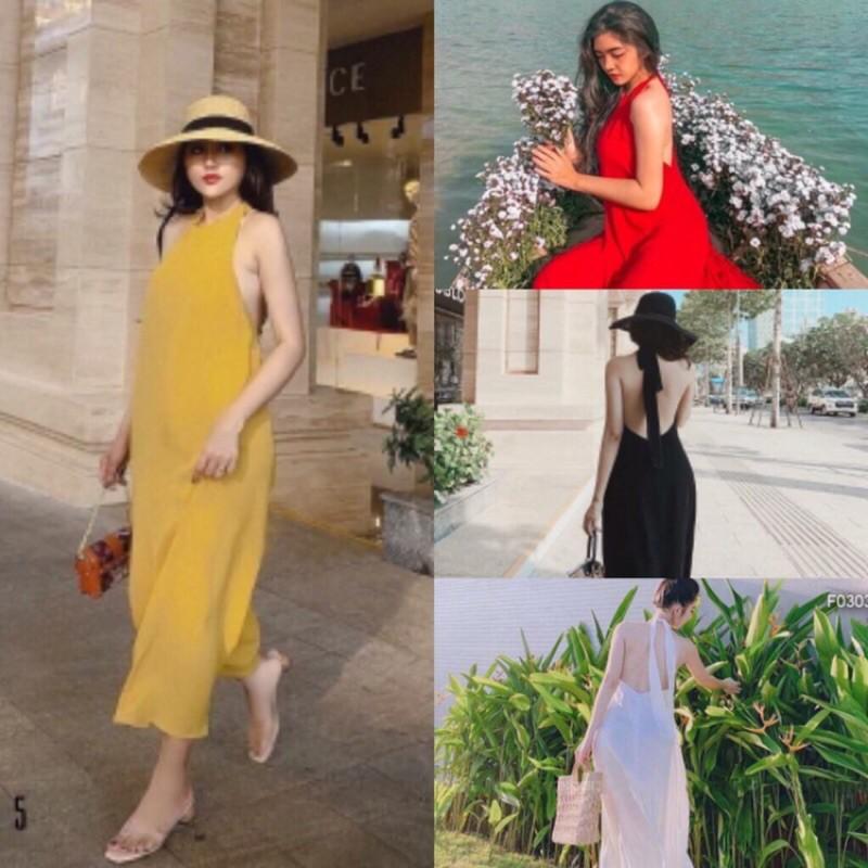 Đầm maxi cổ yếm hở lưng siêu xinh FREESIZE