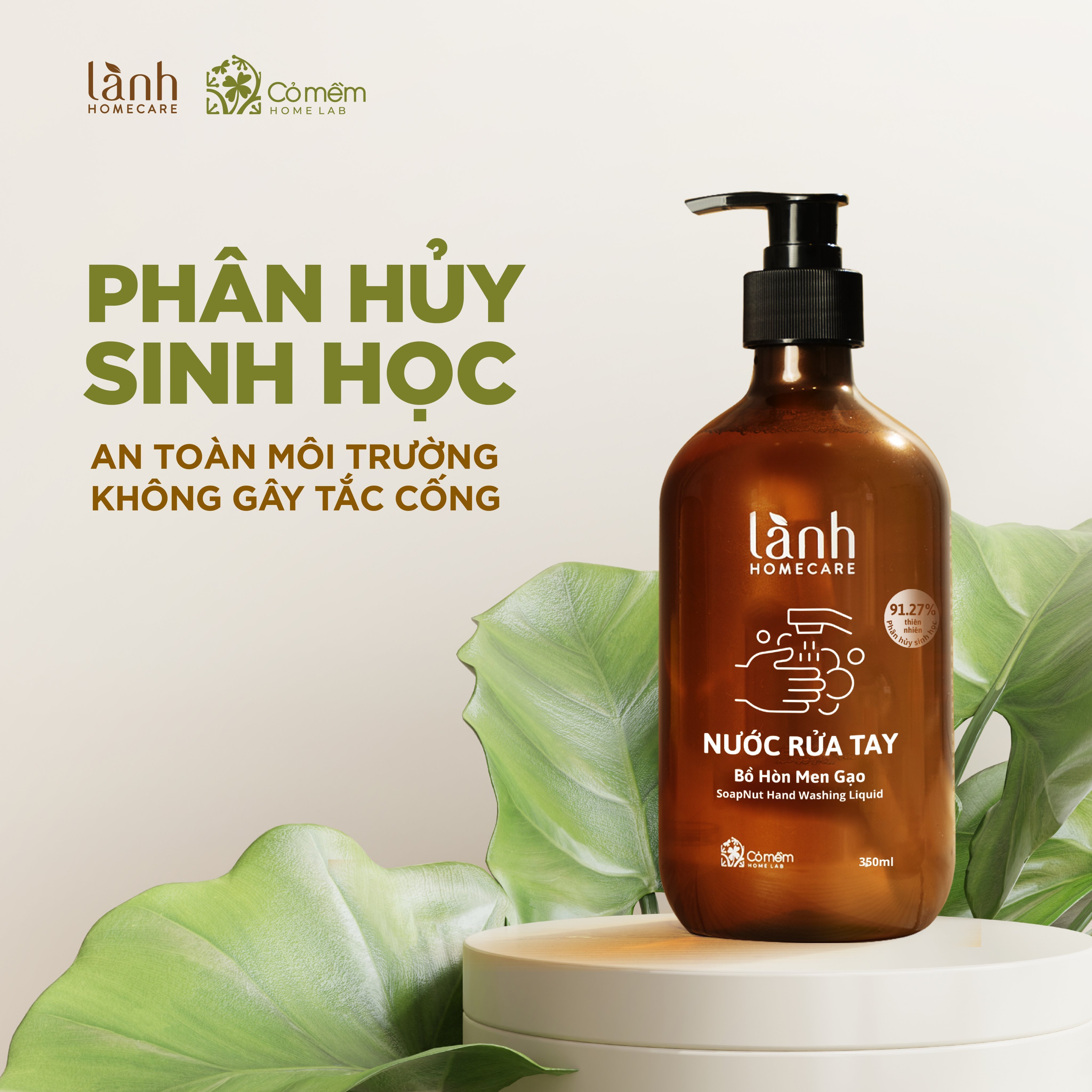 Nước Rửa Tay Thiên Nhiên Bảo Vệ Dưỡng Ẩm Da Tay An Toàn Lành Homcare Cỏ Mềm 350ml