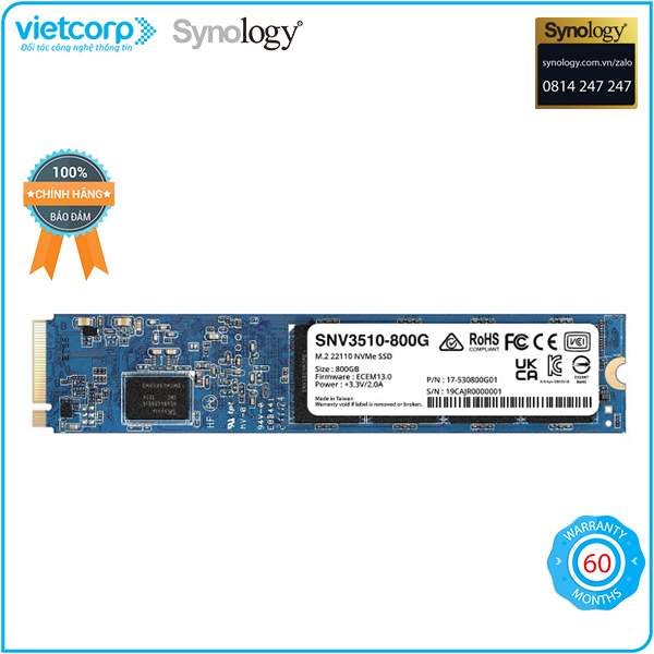 Ổ cứng NVMe 800GB cho NAS Synology SNV3510-800G - Hàng Chính Hãng